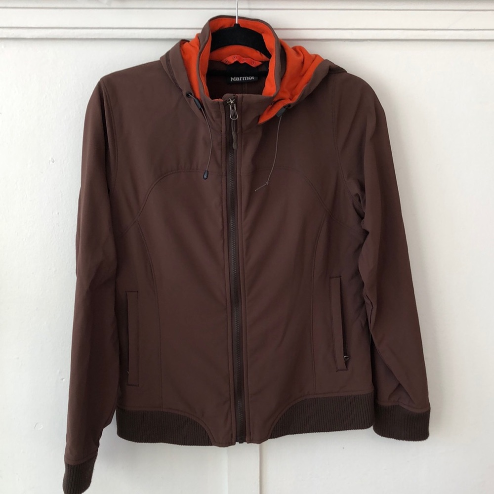 Marmot Brown and Orange Softshell Hooded Jacket Size M/L